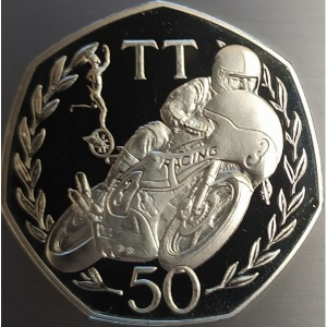Реверс монеты Остров Мэн, 50 пенсов, 1981, Мотогонки "Tourist Trophy"