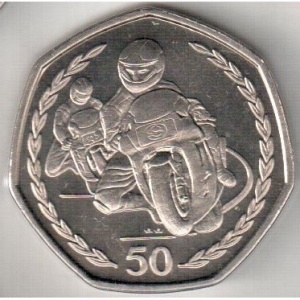 Реверс монеты Остров Мэн, 50 пенсов, 1996-1997, Мотогонки "Tourist Trophy" /большая монета/