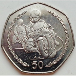 Реверс монеты Остров Мэн, 50 пенсов, 1997, Мотогонки "Tourist Trophy" /маленькая монета/