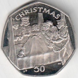 Реверс монеты Остров Мэн, 50 пенсов, 2002, Рождество