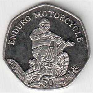Реверс монеты Остров Мэн, 50 пенсов, 2012, Персоны года - мотоциклист Эндуро Дэвид Найт