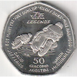 Реверс монеты Остров Мэн, 50 пенсов, 2015, 7 легенд мотогонок "Tourist Trophy"