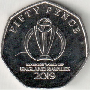 Реверс монеты Остров Мэн, 50 пенсов, 2019, ICC Cricket World Cup 2019 - Логотип