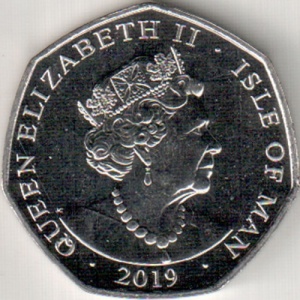 Аверс монеты Остров Мэн, 50 пенсов, 2019, Питер Пэн - Крокодил