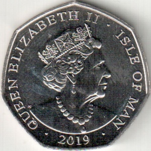 Аверс монеты Остров Мэн, 50 пенсов, 2019, Питер Пэн - Летающие дети