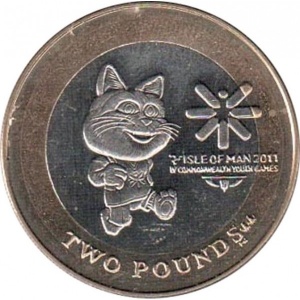 Реверс монеты Остров Мэн, 2 фунта, 2011, IV Молодежные Игры Содружества