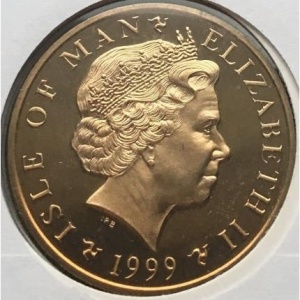 Аверс монеты Остров Мэн, 5 фунтов, 1999, 175 лет королевскому национальному институту спасательных шлюпок (RNLI)