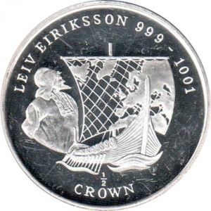 Реверс монеты Остров Мэн, ½ кроны, 1997, Лейф Эрикссон