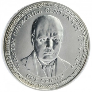Реверс монеты Остров Мэн, 1 крона, 1974, 100 лет со дня рождения Уинстона Черчилля