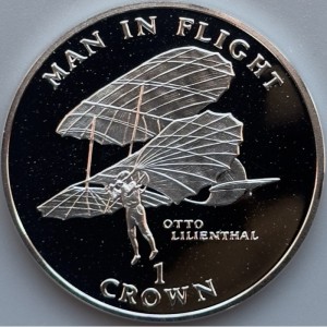 Реверс монеты Остров Мэн, 1 крона, 1994, Отто Лилиенталь