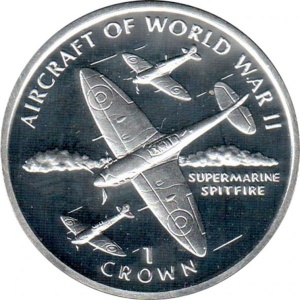 Реверс монеты Остров Мэн, 1 крона, 1995, Авиация Второй Мировой войны - Supermarine Spitfire