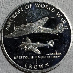 Реверс монеты Остров Мэн, 1 крона, 1995, Авиация Второй Мировой войны - Bristol Blenheim 142M