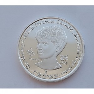 Реверс монеты Остров Мэн, 1 крона, 1999, Свадьба Принца Эдварда и Софи Рис-Джонс /Софи Рис-Джонс/