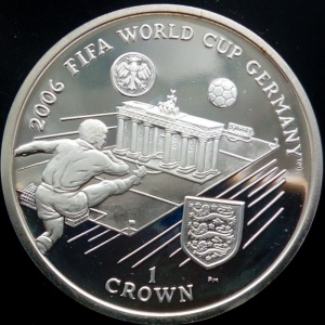 Реверс монеты Остров Мэн, 1 крона, 2005, Чемпионат мира по футболу, Германия 2006