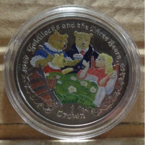 Реверс монеты Остров Мэн, 1 крона, 2006, Златовласка и Три медведя, Цветное покрытие