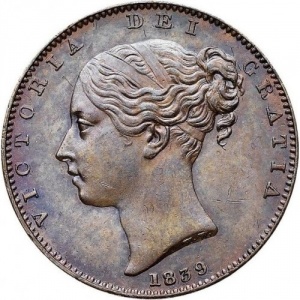 Аверс монеты Остров Мэн, 1 фартинг, 1839-1864