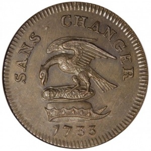 Аверс монеты Остров Мэн, 1 пенни, 1733