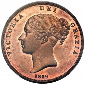 Аверс монеты Остров Мэн, 1 пенни, 1839-1859