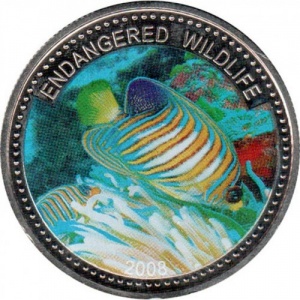 Реверс монеты Палау, 1 доллар, 2008, Вымирающие виды - Королевский ангел