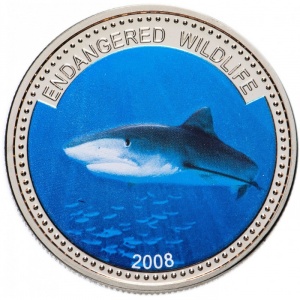 Реверс монеты Палау, 1 доллар, 2008, Вымирающие виды - Синяя акула