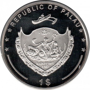 Аверс монеты Палау, 1 доллар, 2008, Вымирающие виды - Amblyglyphidodon aureus