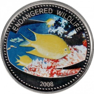 Реверс монеты Палау, 1 доллар, 2008, Вымирающие виды - Amblyglyphidodon aureus