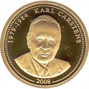 Реверс монеты Палау, 1 доллар, 2008, Известные немецкие политики - Карл Карстенс