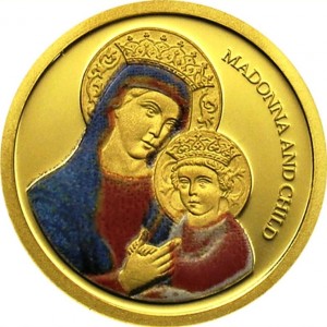 Реверс монеты Палау, 1 доллар, 2009, Мадонна и младенец, Цветное покрытие