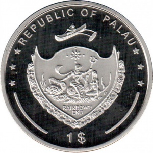 Аверс монеты Палау, 1 доллар, 2009, Вымирающие виды - Рыба-ангел