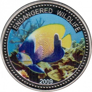 Реверс монеты Палау, 1 доллар, 2009, Вымирающие виды - Рыба-ангел