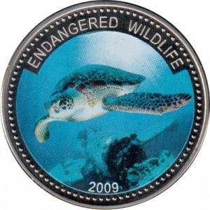 Реверс монеты Палау, 1 доллар, 2009, Вымирающие виды - Бисса (Eretmochelys imbricata)