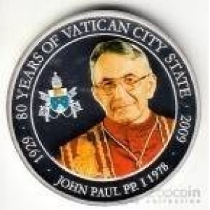 Реверс монеты Палау, 1 доллар, 2009, 80 лет государству Ватикан - Папа Иоанн Павел I