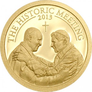 Реверс монеты Палау, 1 доллар, 2013, Историческая встреча двух Пап Римских