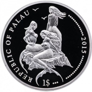 Аверс монеты Палау, 1 доллар, 2015, Зебровидный дасцилл /Dascyllus Aruanus/