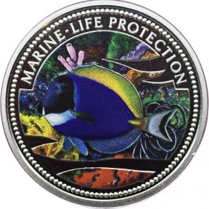 Реверс монеты Палау, 5 долларов, 2002, Синегрудый хирург