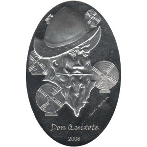 Реверс монеты Палау, 5 долларов, 2008, Мигель Сервантес - Дон Кихот