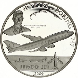 Реверс монеты Палау, 5 долларов, 2009, 40 лет авиалайнеру Boeing 747