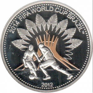Реверс монеты Палау, 5 долларов, 2012, Чемпионат мира по футболу 2014, Бразилия