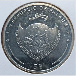 Аверс монеты Палау, 5 долларов, 2013, 7 Чудес Света - Пирамиды Гизы