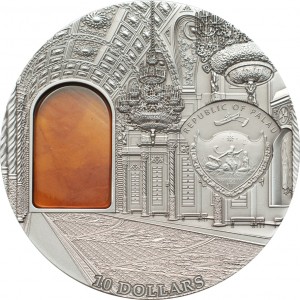 Аверс монеты Палау, 10 долларов, 2012, Московский кремль - янтарь