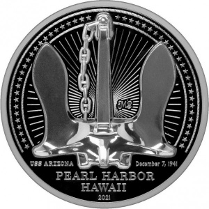 Реверс монеты Палау, 10 долларов, 2021, Помните Перл-Харбор - USS Arizona