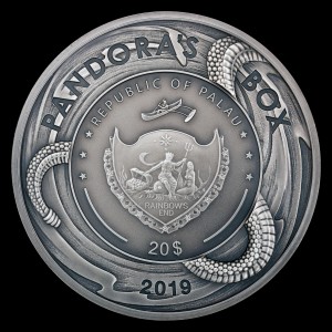 Аверс монеты Палау, 20 долларов, 2019, Ящик Пандоры