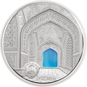 Аверс монеты Палау, 20 долларов, 2020, Тиффани Арт - Мечеть Джами в Исфахане /Сефевид/