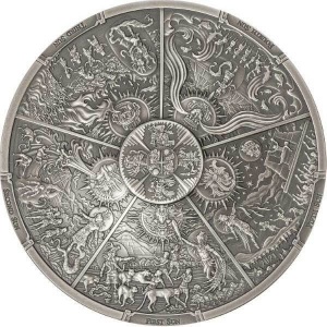 Реверс монеты Палау, 20 долларов, 2021, Эпоха человека - Пять солнц ацтеков
