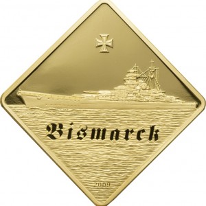 Реверс монеты Палау, 500 долларов, 2009, Самые большие линкоры - Bismarck