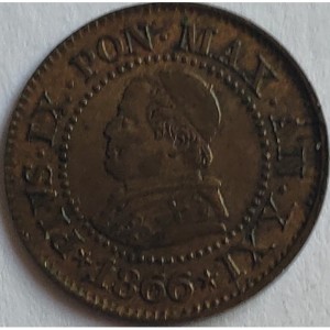 Аверс монеты Папская область, 1 чентезимо, 1866-1868