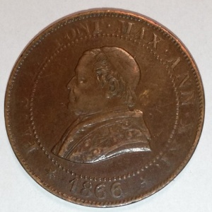Аверс монеты Папская область, 1 сольдо, 1866