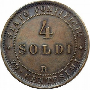 Реверс монеты Папская область, 4 сольдо, 1866-1869