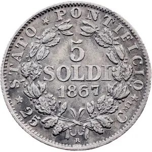 Реверс монеты Папская область, 5 сольдо, 1866-1867