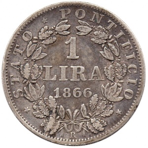 Реверс монеты Папская область, 1 лира, 1866